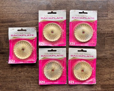 VTG Set of 5 Gold Tone Round Art Deco Cabinet Backplates by National Lock - New