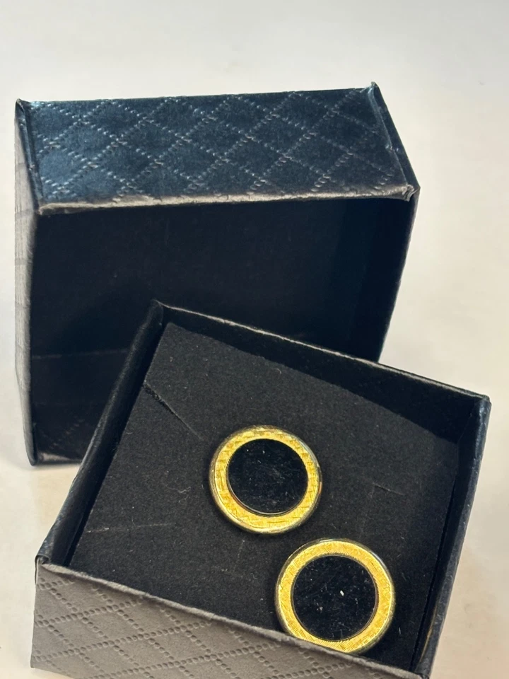 Gemelos redondos Krementz dorado y negro en caja original Foto 4 de 4