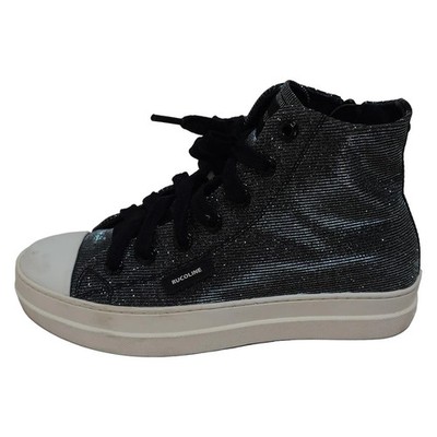 RUCO LINE - Black Silver Chemical Fiber Leather Women's Sneakers