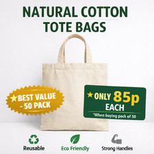 50 PLAIN CANVAS ECO NATURAL COTTON SHOPPER SHOULDER TOTE BAG Shopping Best Value