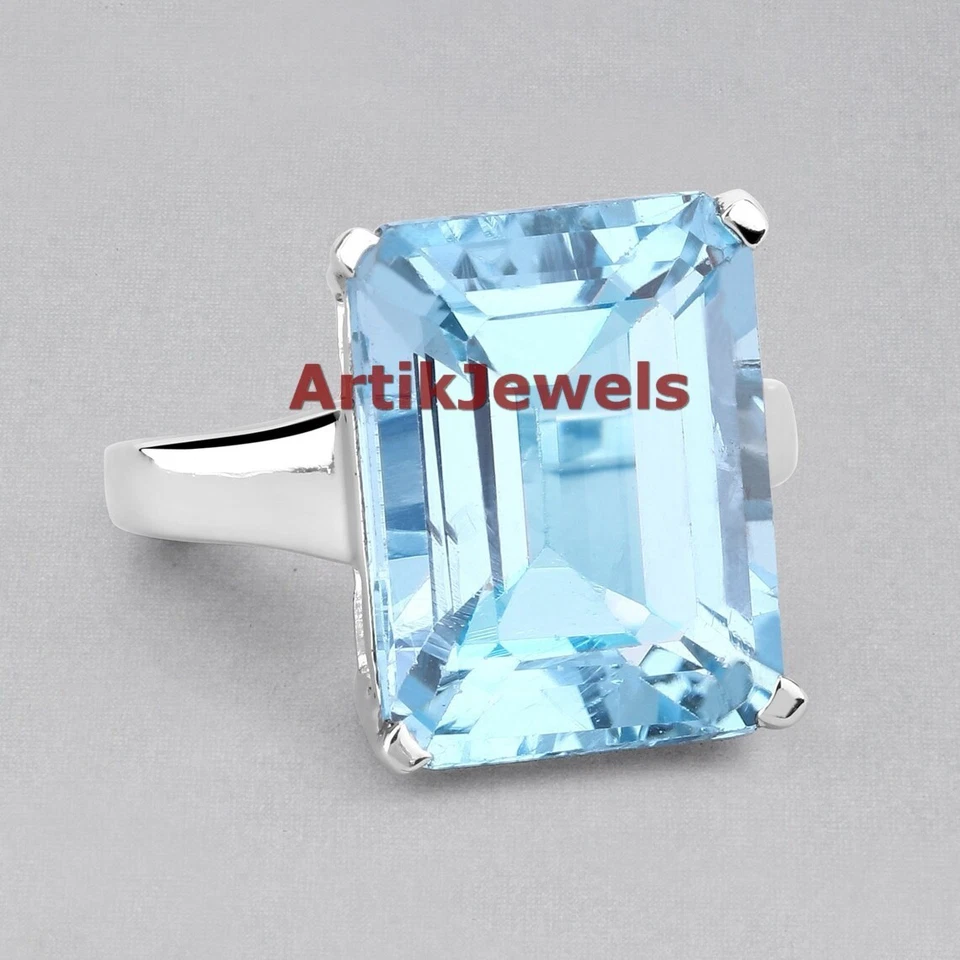 Natürlicher Blauer Topas Edelstein Mit 925 Sterlingsilber Ring Für Damen #3983 - Bild 4 von 4