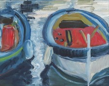 GERARD 11X14 IN-Abstract Expressionist Original Oil Painting Boats