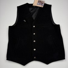 Wyoming Traders Vest Mens Large Black Wool Western Button Front Lined Cowboy