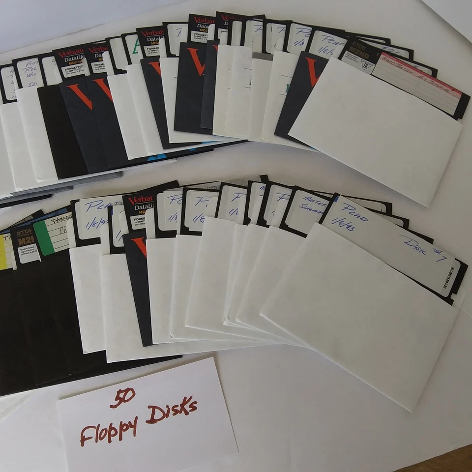 "Lote de 50 disquetes vintage de 5,25"" marcas mixtas medios informáticos usados" Foto 3 de 3