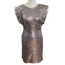 ASTR The Label Silver Sequin Shoulder Pad Mini Dress ADR102673-003 XS New