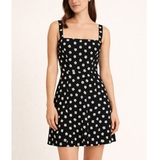 Reformation Jessa Mini Dress Women’s Size 6 Black White Floral Open Back