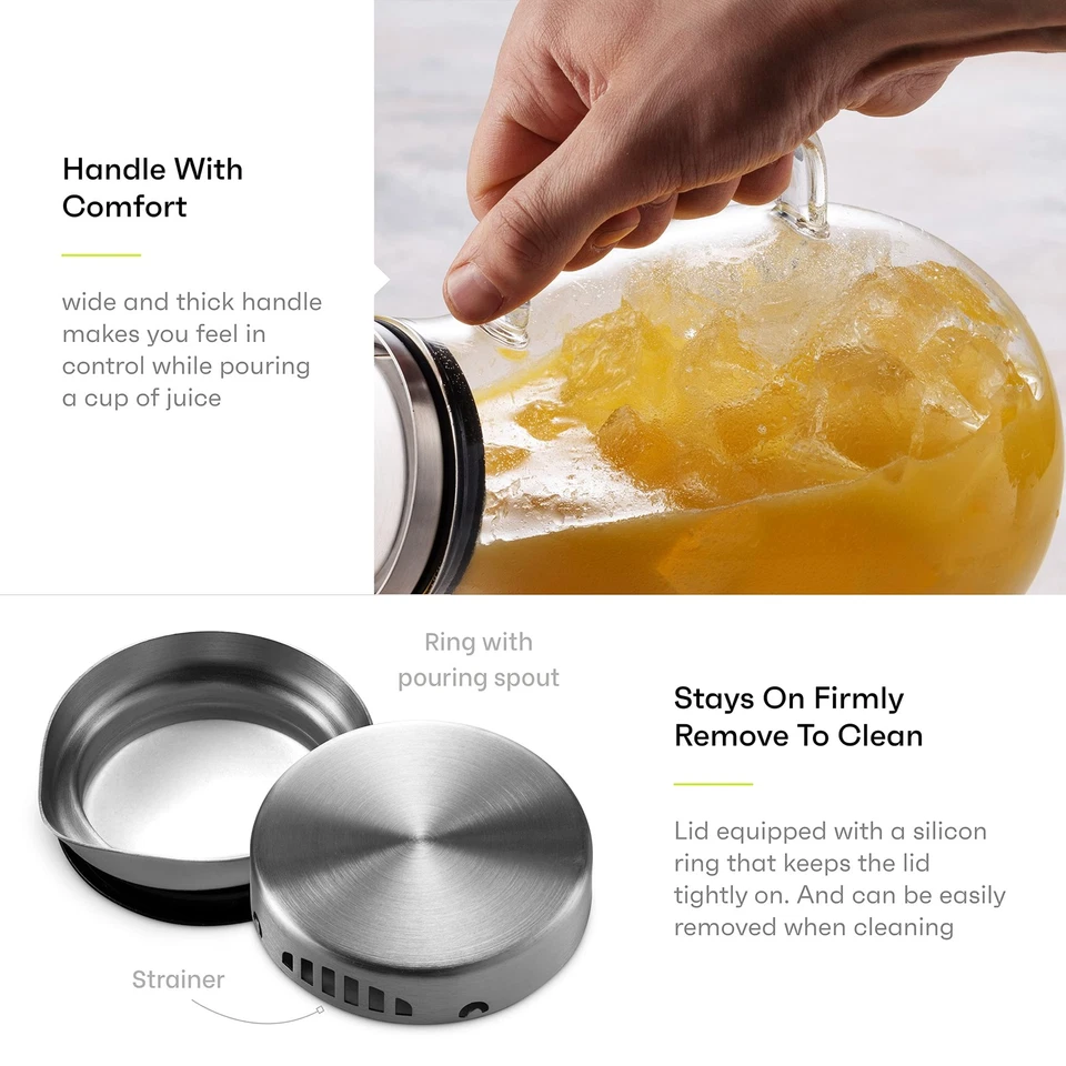 Jarra de vidrio 84- OZ con tapa de acero inoxidable | Hermosa bebida ligera... Foto 4 de 4