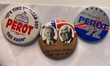 ROSS PEROT (3) Political Pinback Button Lot 1992 Clean Up The Barn 