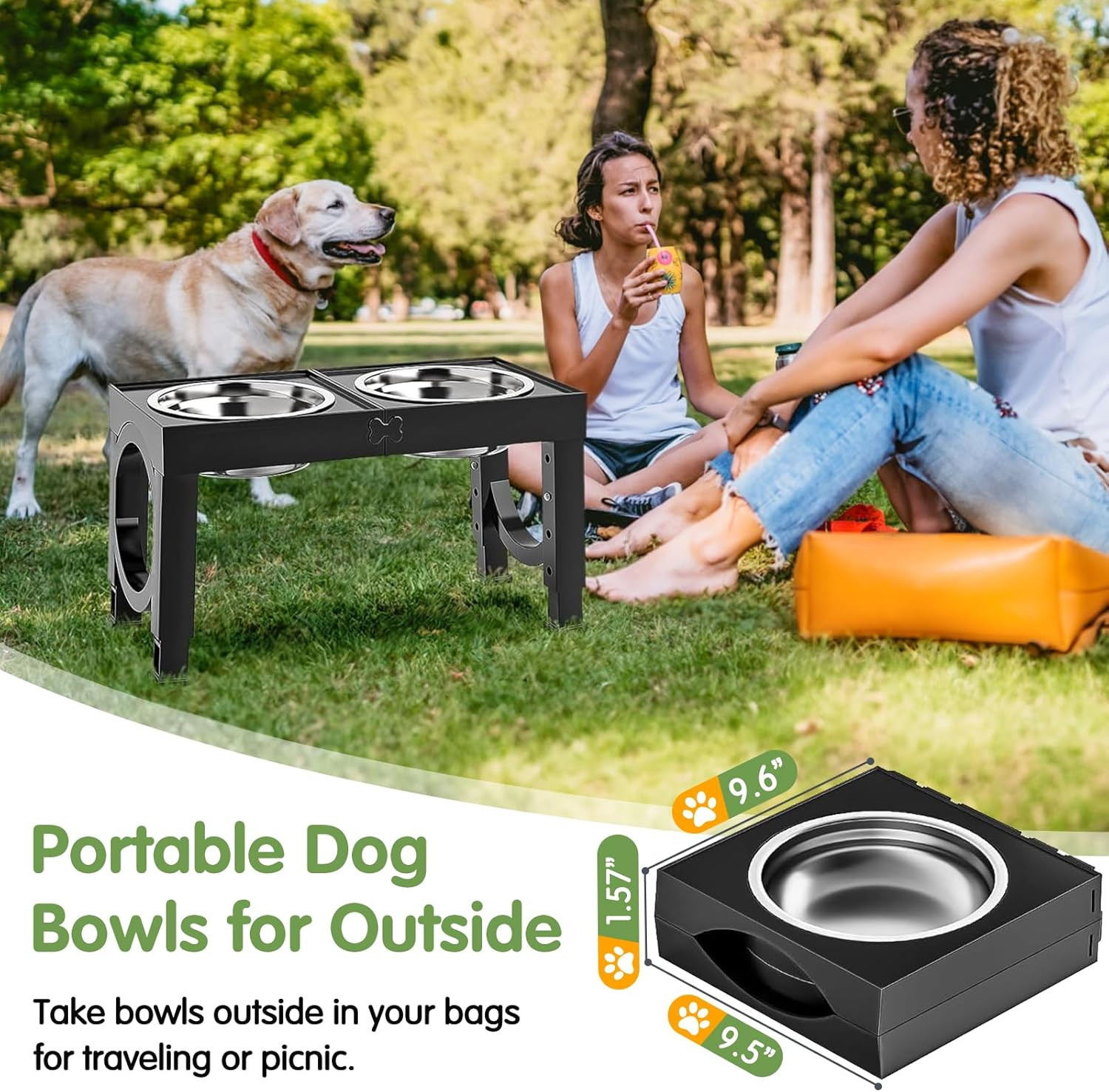 Adjustable Elevated Dog Bowl Stand for Large and Medium Breeds, Black