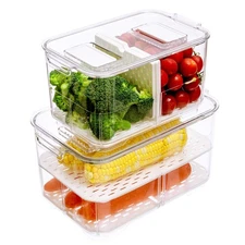 Food Storage Containers, Lettuce Keeper Stackable Fridge Produce Saver with L...