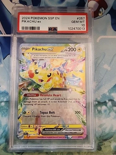 PSA 10 GEM MT Pokémon Pikachu ex 057/191 Sv08 Surging Sparks Holo Double Rare EX