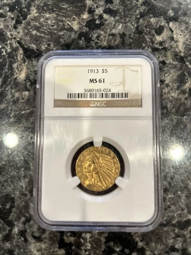 1913 $5 Indian Head Gold Coin NGC MS-61