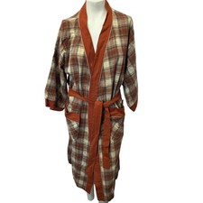 Vintage Pendleton Plaid Virgin Wool Robe Coat Belted USA Brown Rustic M/L