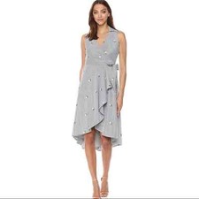 Calvin Klein Women's Sleeveless Cotton Faux Wrap Midi with Collar Dress