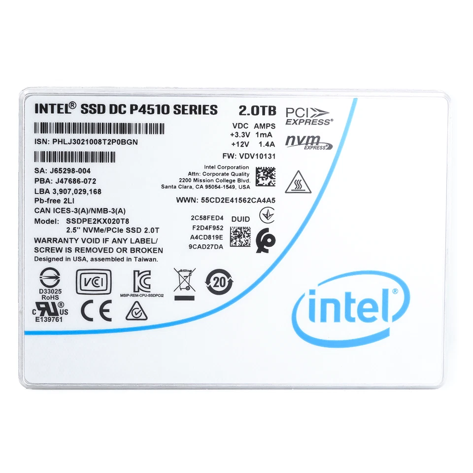New Intel P4510 2TB PCIe Gen3 x4 NVMe U.2 2.5" Enterprise SSD - SSDPE2KX020T801 - Image 2 of 4