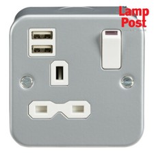 ML MR9124 Metal Clad Metalclad 13A 1G Switched Socket with Dual USB Charger 2.4A