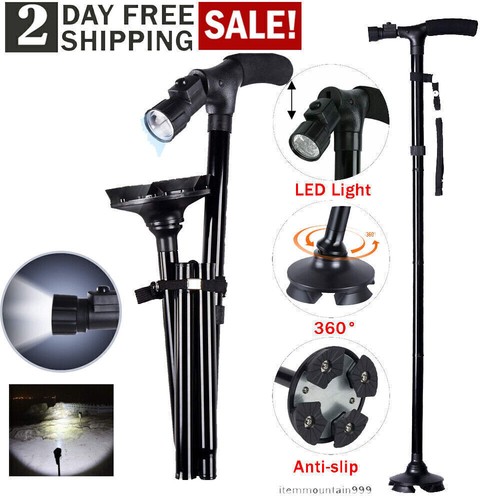 FOLDABLE WALKING STICK WITH LED LIGHT DISABILITY HEAVY DUTY CANE TORCH ALUMINIUM - Picture 14 of 24