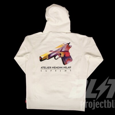 SS16 SUPREME MENDINI GUN HOODED SWEATSHIRT HOODIE WHITE SIZE M MEDIUM 2016