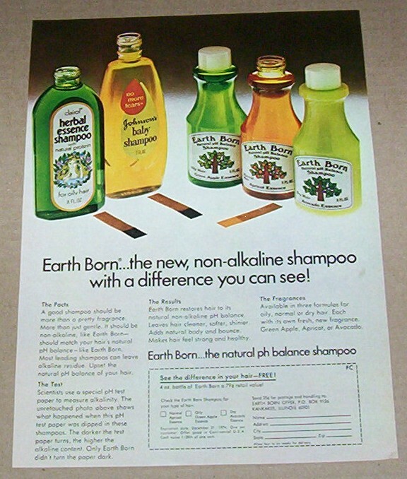 1974 print ad - Earth Born vs Clairol Herbal Essence vintage shampoo Advertising