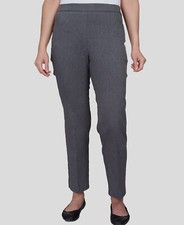 Alfred Dunner Womens Gray Tummy-Control Pull-On Straight Pants Petite Size 14P