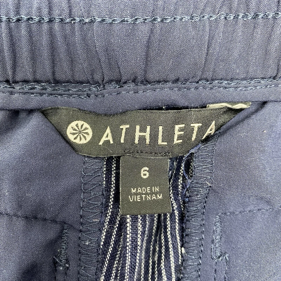 Pantalones para mujer Athleta 6 azul marino a rayas con cordón Cabo lino pierna recta Foto 4 de 4