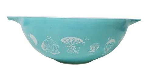 Pyrex Bowl Blue Balloons 4QT Cinderella #444 Mixing Handles Kitchen Vintage