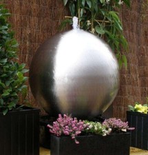 Stainless Steel Water Feature Sphere 28cm Brushed Finished with Lights Reservoir