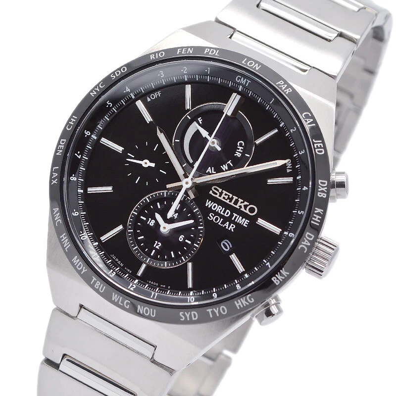 SEIKO SPIRIT SMART SBPJ025 Solar Chronograph Watch Black Dial Men s