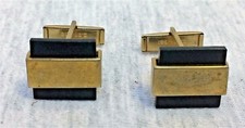 Vintage Cufflinks Square Black Stone Onyx Pat. 2,974,381