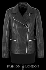 Ladies Quilted Biker Leather Jacket Black Classic Motorcycle Casual Style Bella