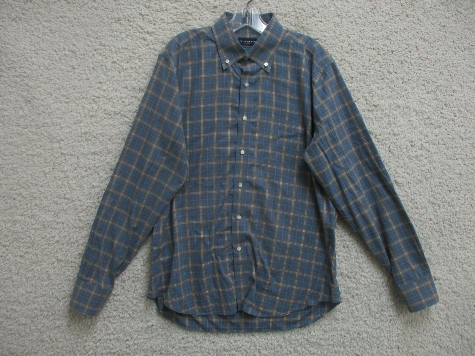 Peter Millar Button Up Shirt Large Adult Blue Plaid Flex Finish Collection Mens