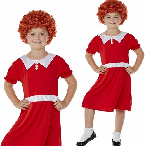 Girls Annie Costume + Wig Child Orphan 