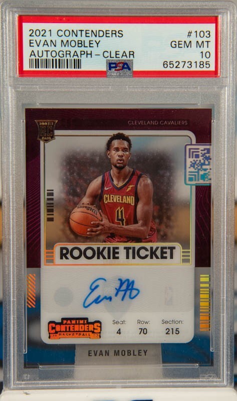 2021 Panini Contenders 103 Evan Mobley RC Rookie Clear Ticket Auto PSA 10