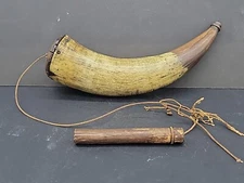 Black Powder Horn Antique Early American Primitive