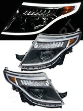 Black Headlights W/ Led Bar & Signal For 2011-2015 Ford Explorer Base And Xlt