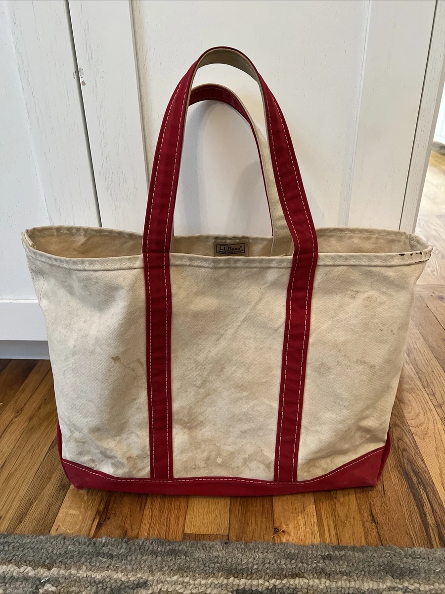 Vintage L. L. Bean Boat and Tote Bag Natural White Red Freeport Maine US