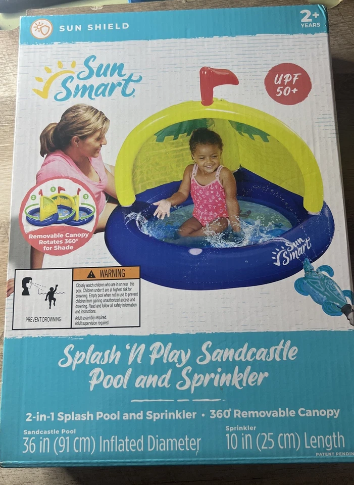 Sun Smart Beach Gear Spray N Play Sandcastle Pool & Turtle Sprinkler Toddler NEW - Image 2 of 2