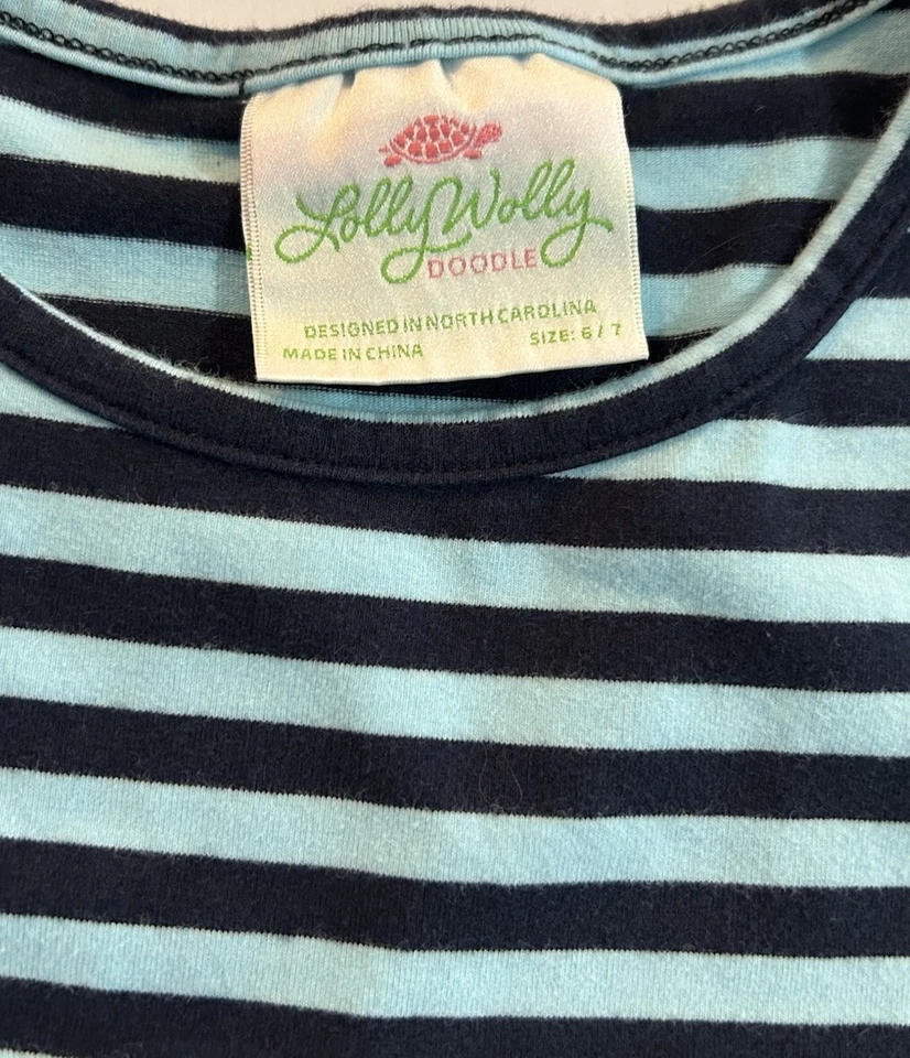 Vestido Lolly Wolly Doodle Meninas 6/7 Listrado Azul Squinchy Babado Algodão/Elastano - Imagem 4 de 4