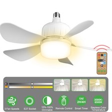 2-IN-1 Socket Fan Light 12W Ceiling Fan w/ Lights Dimmable LED Ceiling Fan