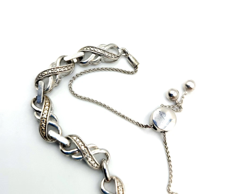 ZALE'S JEWELERS DIAMOND ACCENT DOUBLE INFINITY STERLING SILVER BOLO BRACELET - Image 4 of 4