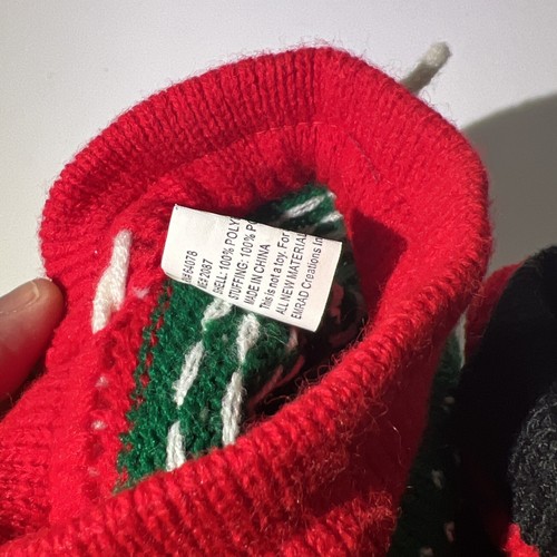 Vintage Weihnachtsdekoration Strick Zeichnen Schnur Tasche Schneemann rot grün 7"" - Bild 7 von 10