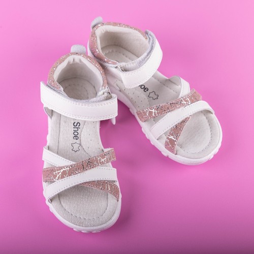 Girls Kids Leather White And Pink Sandals US 13 Size - 第 1/9 張圖片