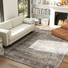 HOMCOM Area Rug 8x10, Machine Washable Rug for Living Room Dark Mixed-Brown
