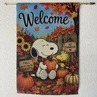 Garden Flag 12x18 Snoopy Welcome Fall Woodstock Double Sided Handmade Autumn ￼