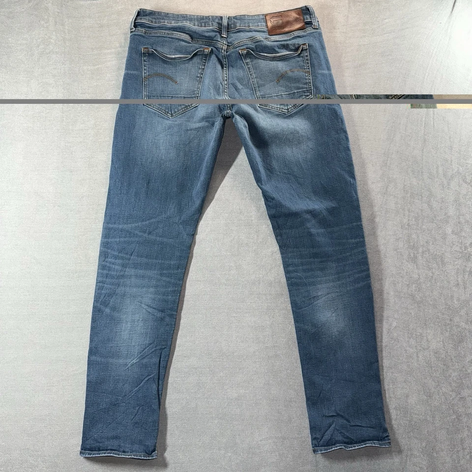 Pantalones de mezclilla G STAR Raw para hombre 36x32 azul 3301 ajustados rectos elásticos botones mosca usados en excelente estado Foto 4 de 4