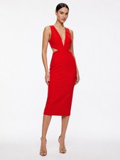 Alice + Olivia Riki red midi dress size 0 cut out aso Hannah Marin sexy cocktail