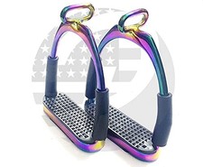 Rainbow Offset Horse Stirrups Multi Flexible Safety 4.75    Riding Bendy Iron S