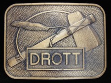OB25107 NOS VINTAGE 1970s  DROTT  CONSTRUCTION MACHINERY BRASSTONE BUCKLE