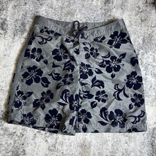 Hurley Perry Dane 99 Board Shorts Mens 33 Grey Navy Hibiscus Floral Surf Trunks