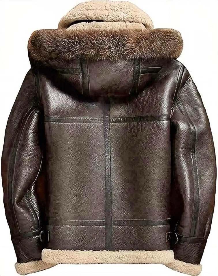 Men's Aviator Shearling Bomber Jacket, Sheepskin Original Leather Jacket - Image 2 of 3
